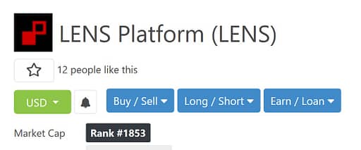lens platform token on coingecko